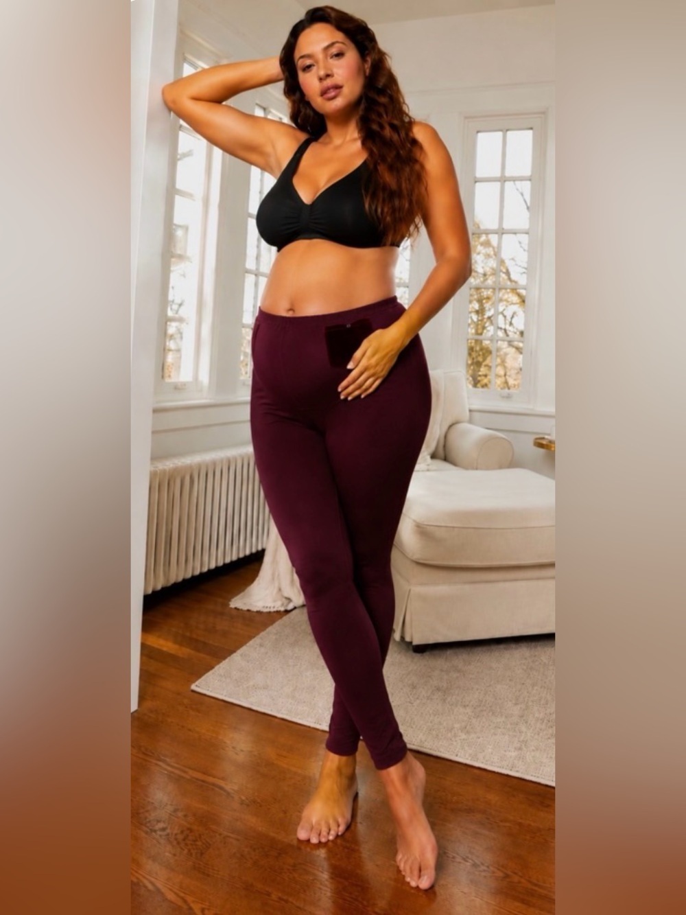 Mina et Bina Maternity Leggings Burgundy Red Elastic Waist Artificial Cotton NWT